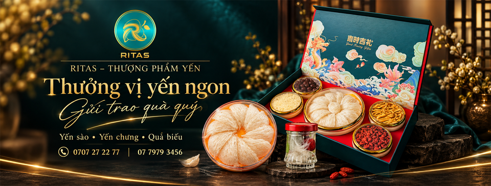 Tổ yến và hộp quà trên ảnh thương hiệu Ritas